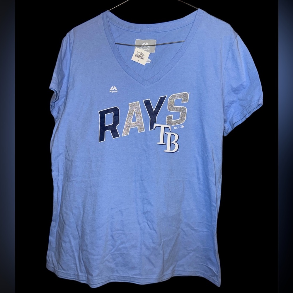 Tampa Bay Rays Shirt light blue V-Neck Lightweight t-shirt by Majestic.